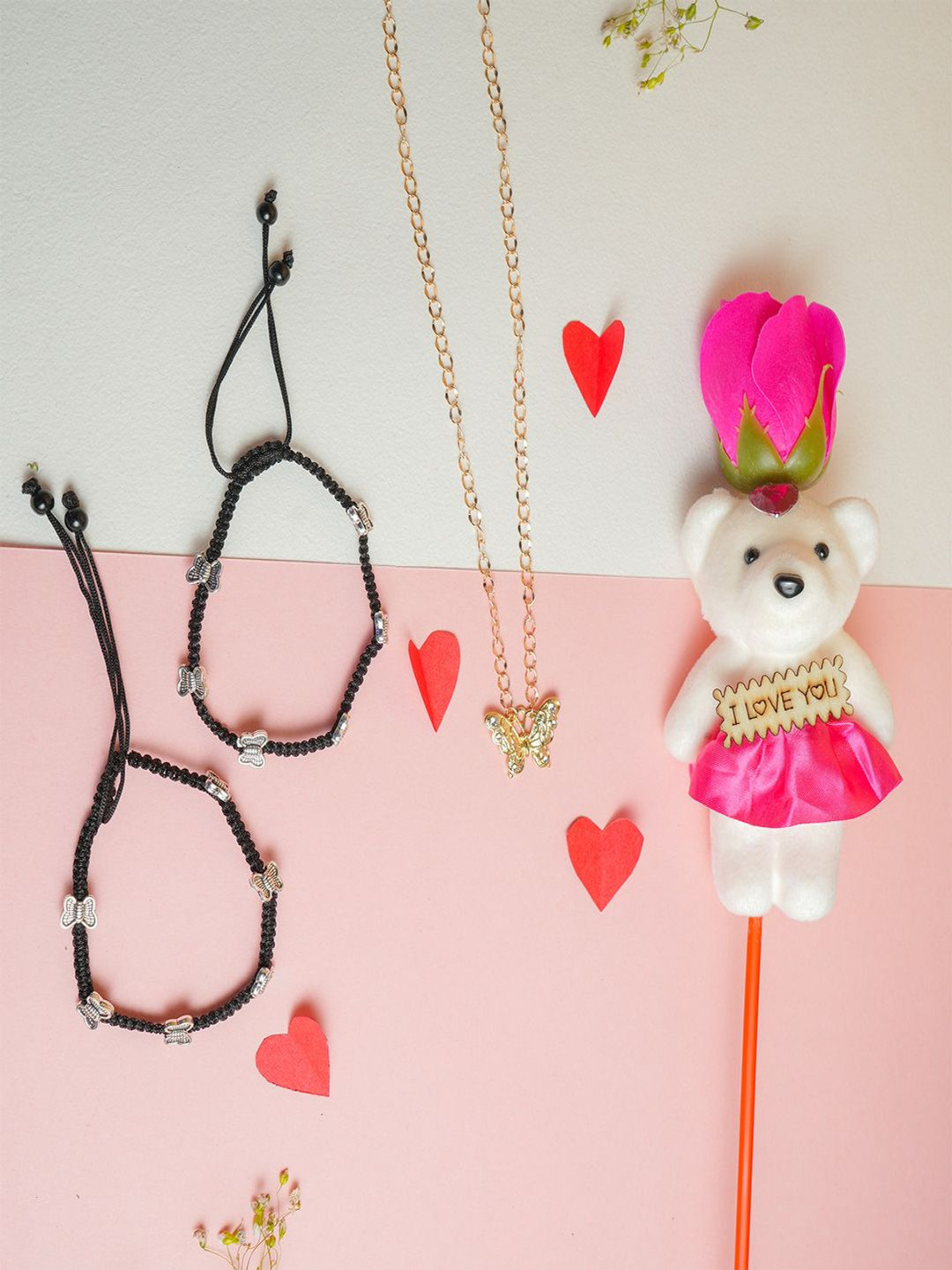 VIRAASI Set Of 3 Valentine Anklets With Chain And Teddy