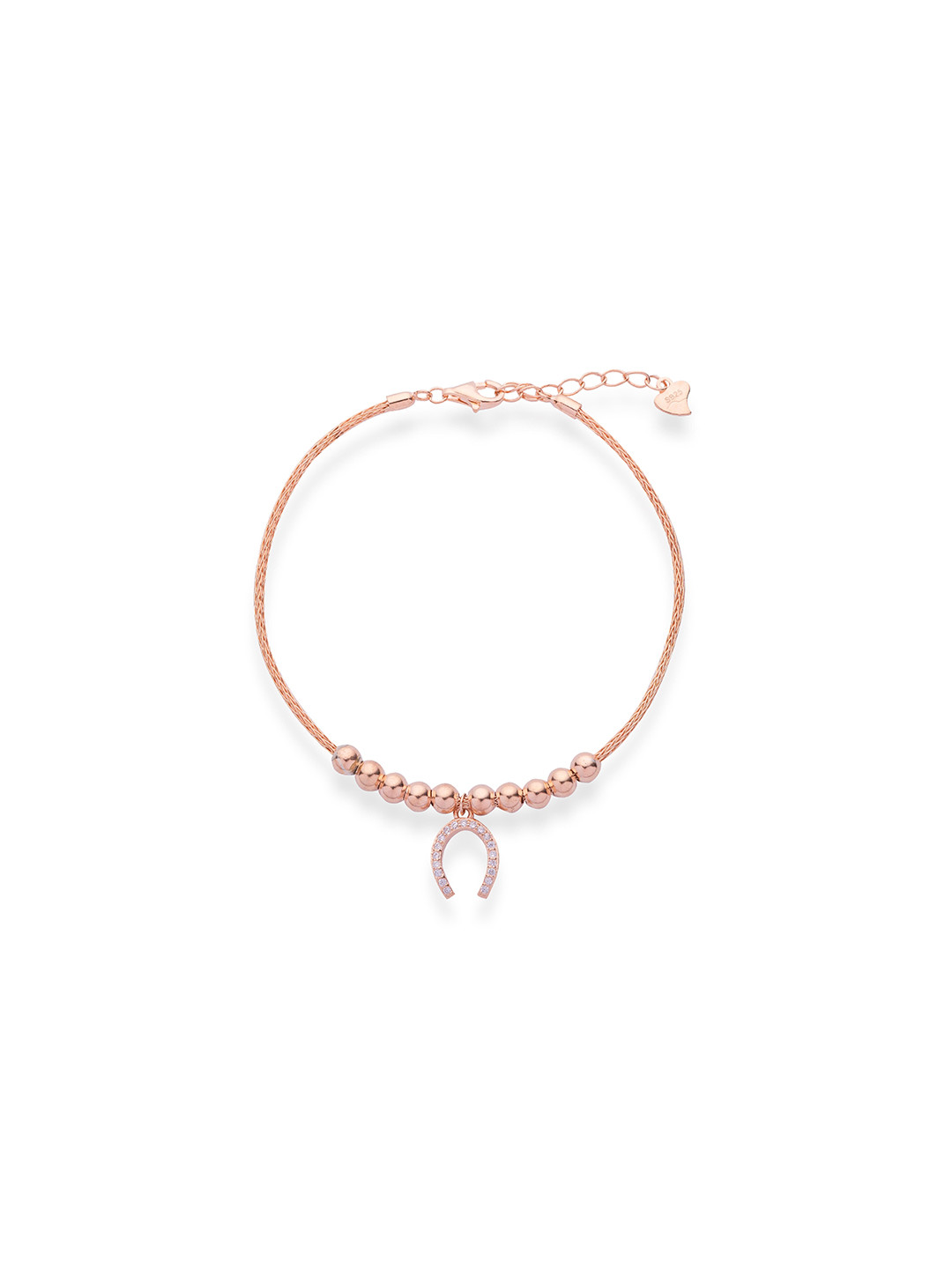 LIORA 925 Silver Jewellery Sterling Silver Rose Gold-Plated CZ-Studded Charm Bracelet