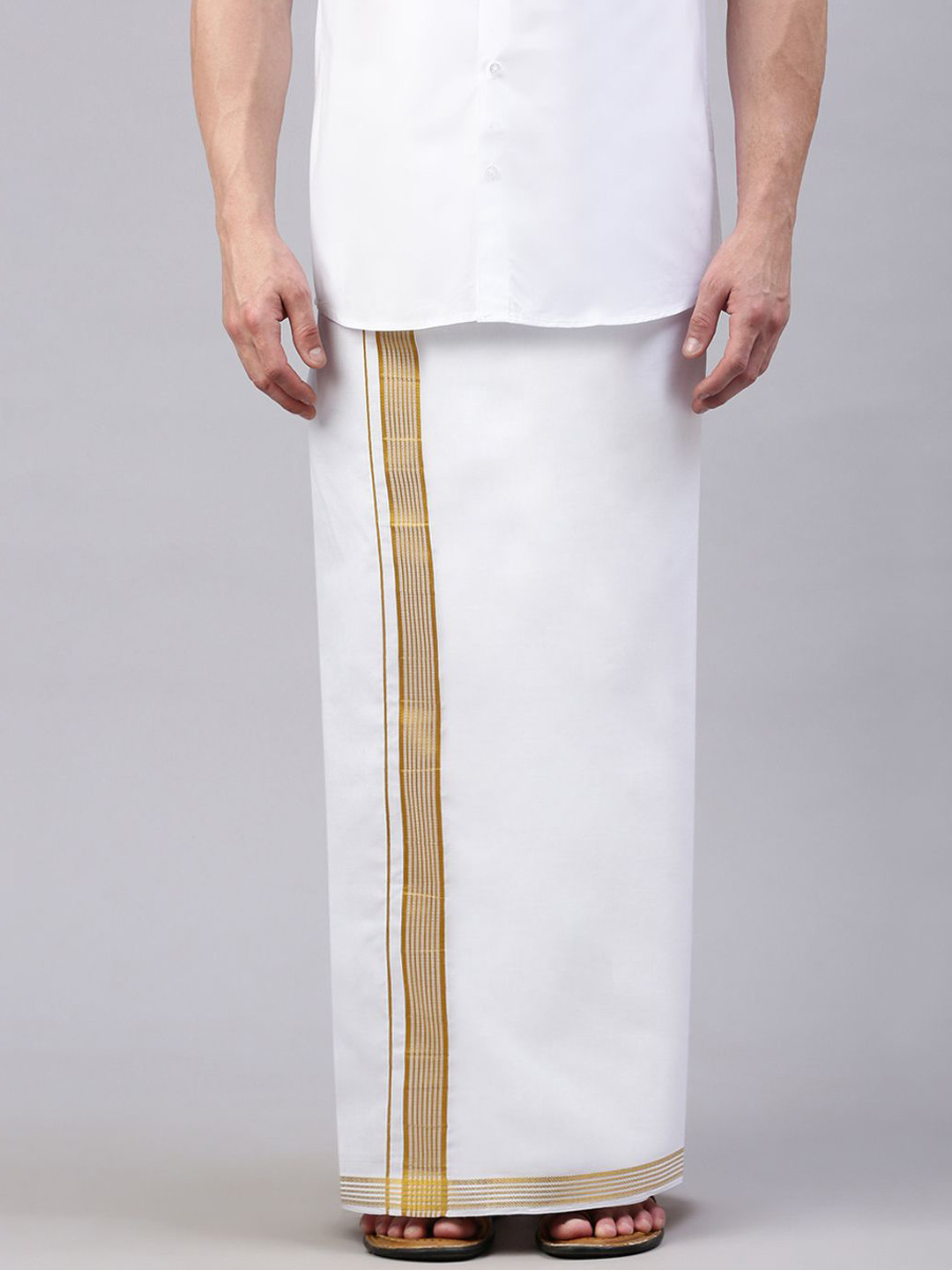 Alaya Men Solid Gold Jari Border Dhoti