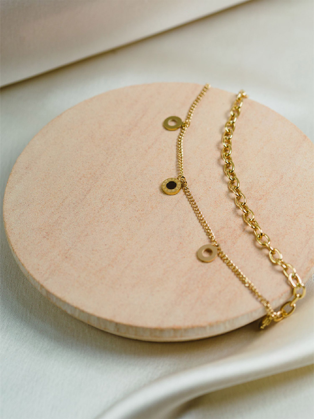 ARTKLIM Gold Plated Double Layered Round Stainless Steel Charm Bracelet