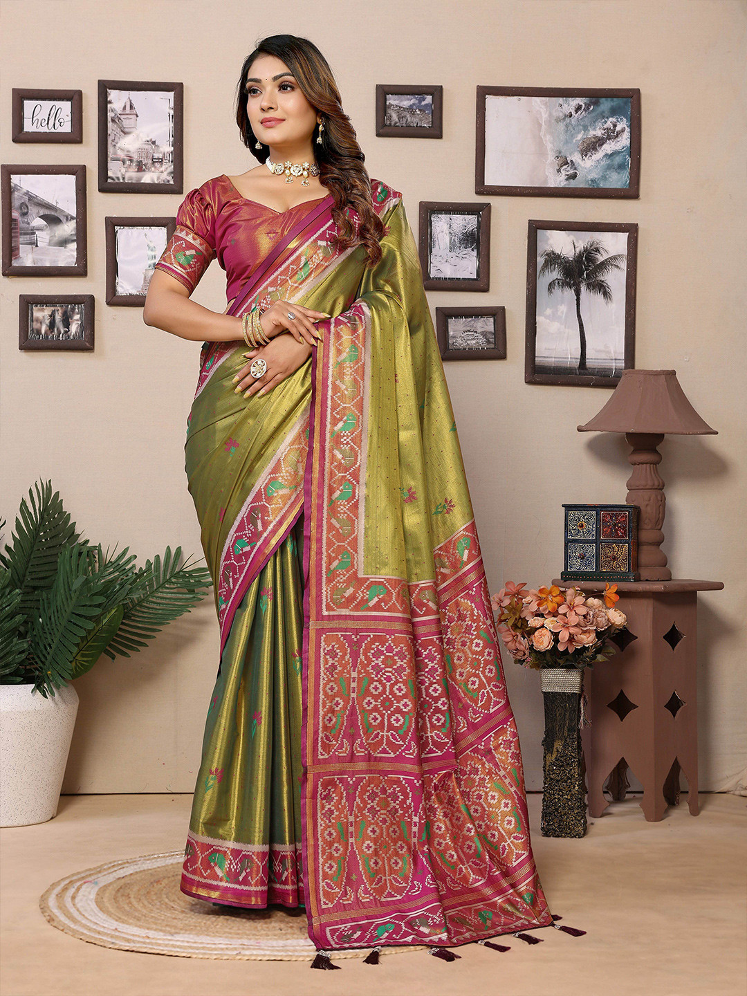 Vintro Woven Design Zari Tissue Patola Saree