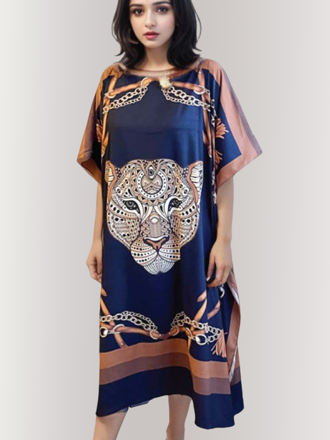MAATIR DESIGNS Animal Printed Round Neck Kaftan Kurta
