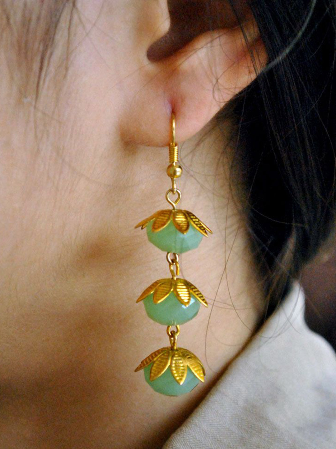 BeAbhika Gold-Plated Beaded Contemporary Drop Earrings