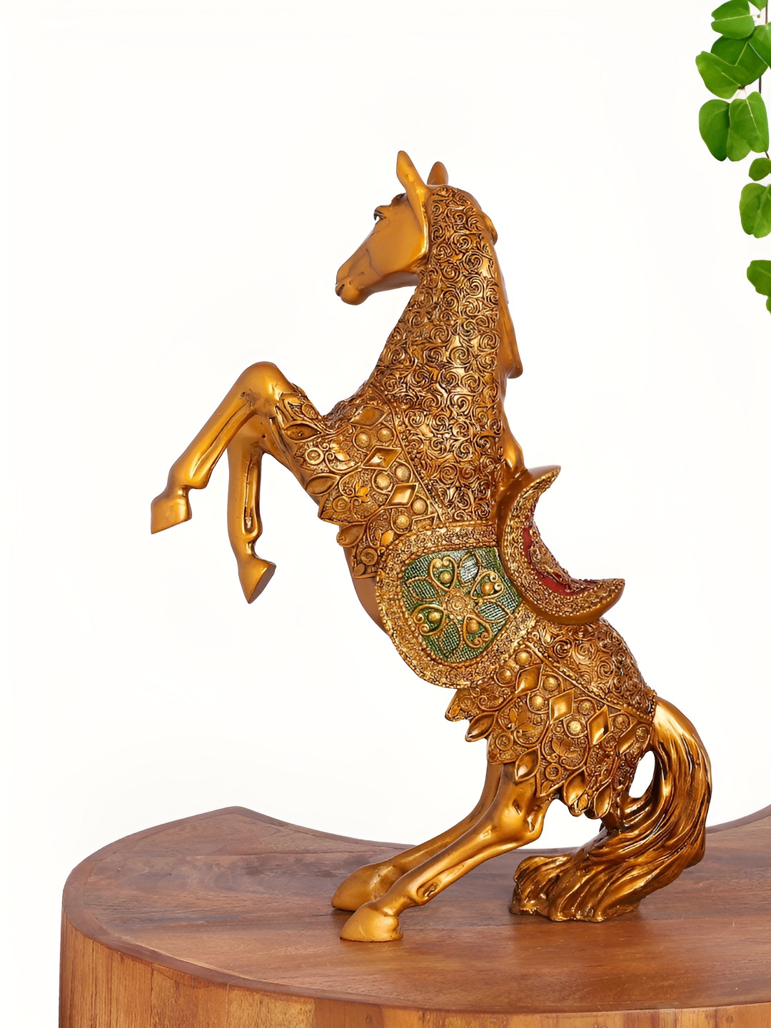 INTERNATIONAL GIFT Rearing Horse Gold Polyresin Natural Home Office Large Showpiece - 13.5 Inches
