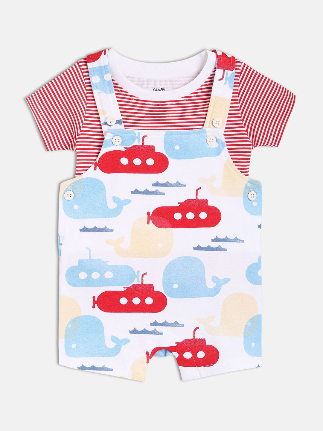 MINI KLUB Boys Submarine Printed Cotton Dungaree