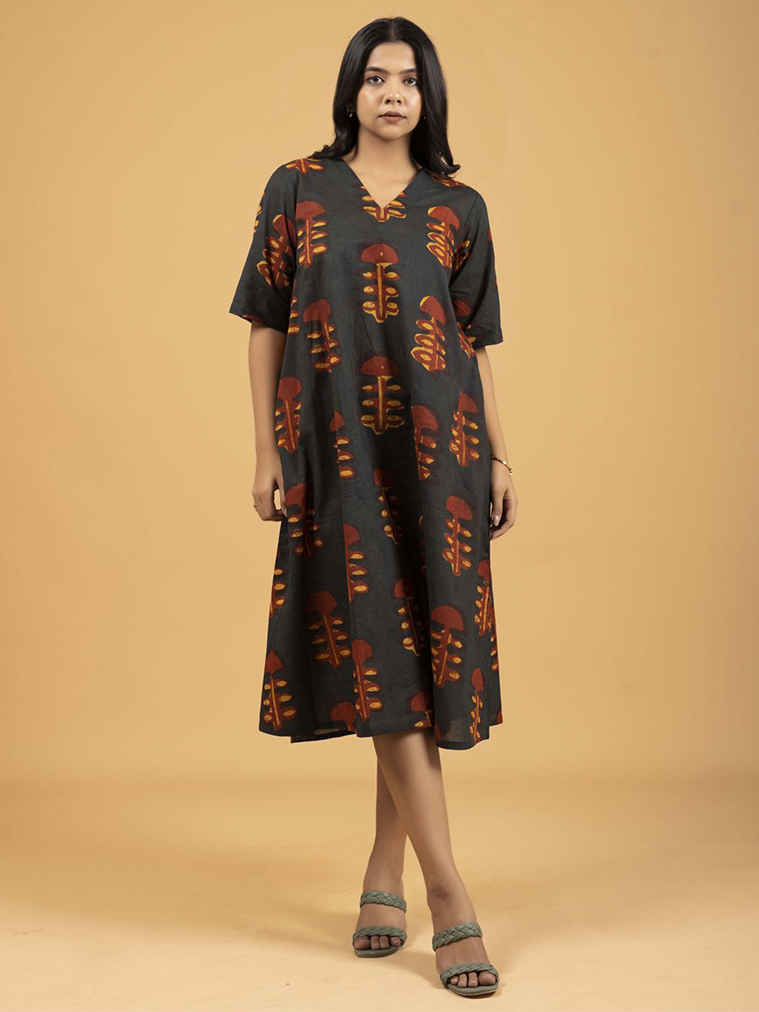 SPARSA Print A-Line Midi Dress