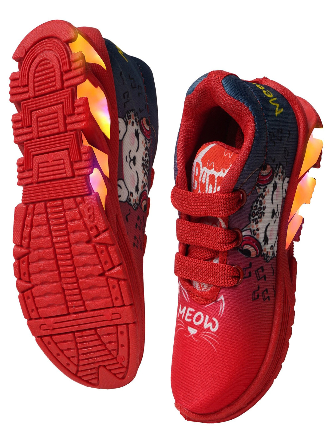 BUNNIES Kids Woven Design Lace-Ups Mesh LED Sneakers