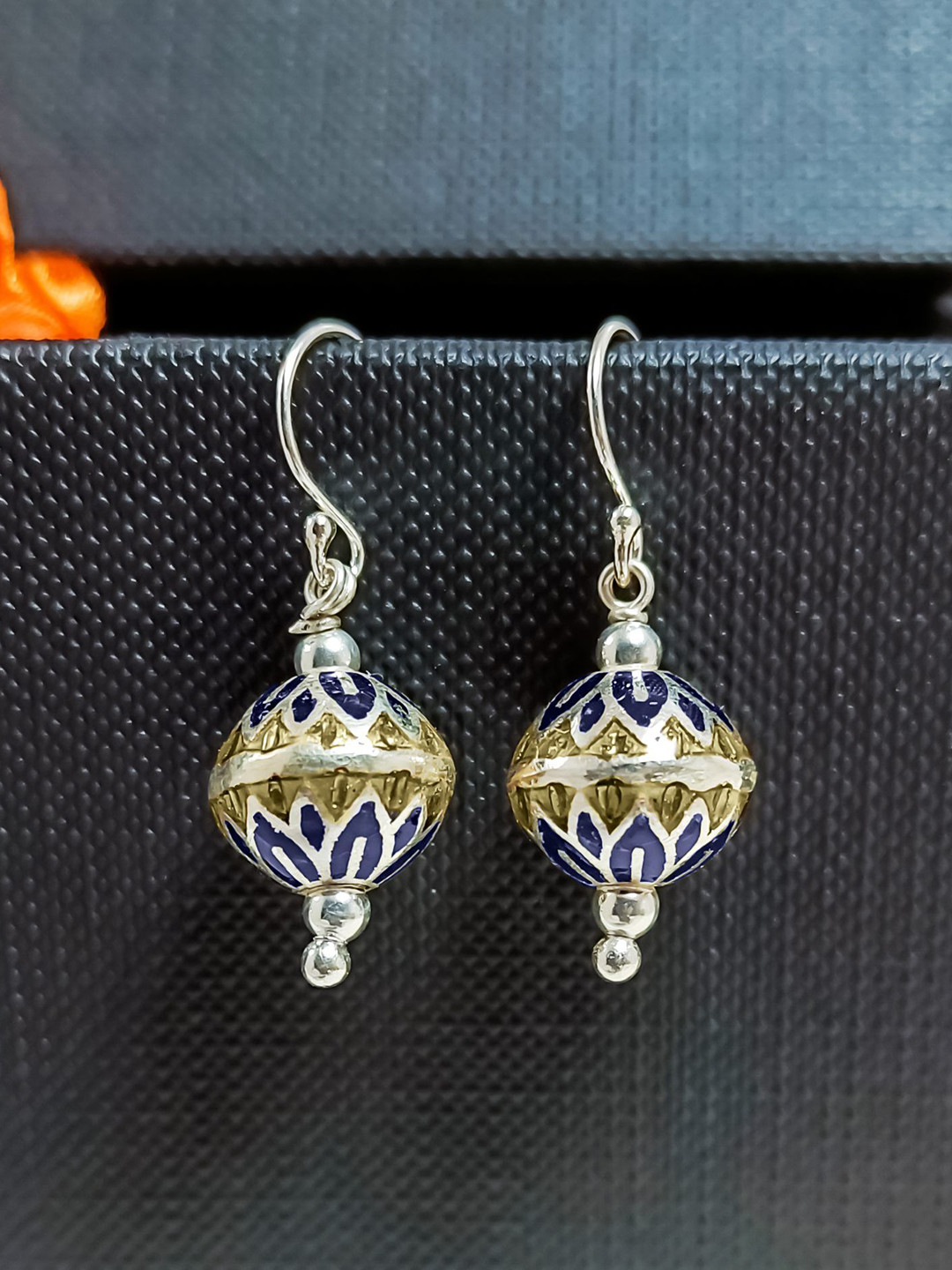 INARI SHINES 925 Silver Ball drop dangles with Enamel Meena
