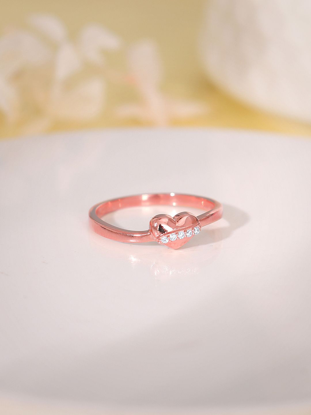 GIVA 925 Sterling Silver Rose Gold-Plated Zircon-Studded Cherished Sparkle Ring Fixed Size