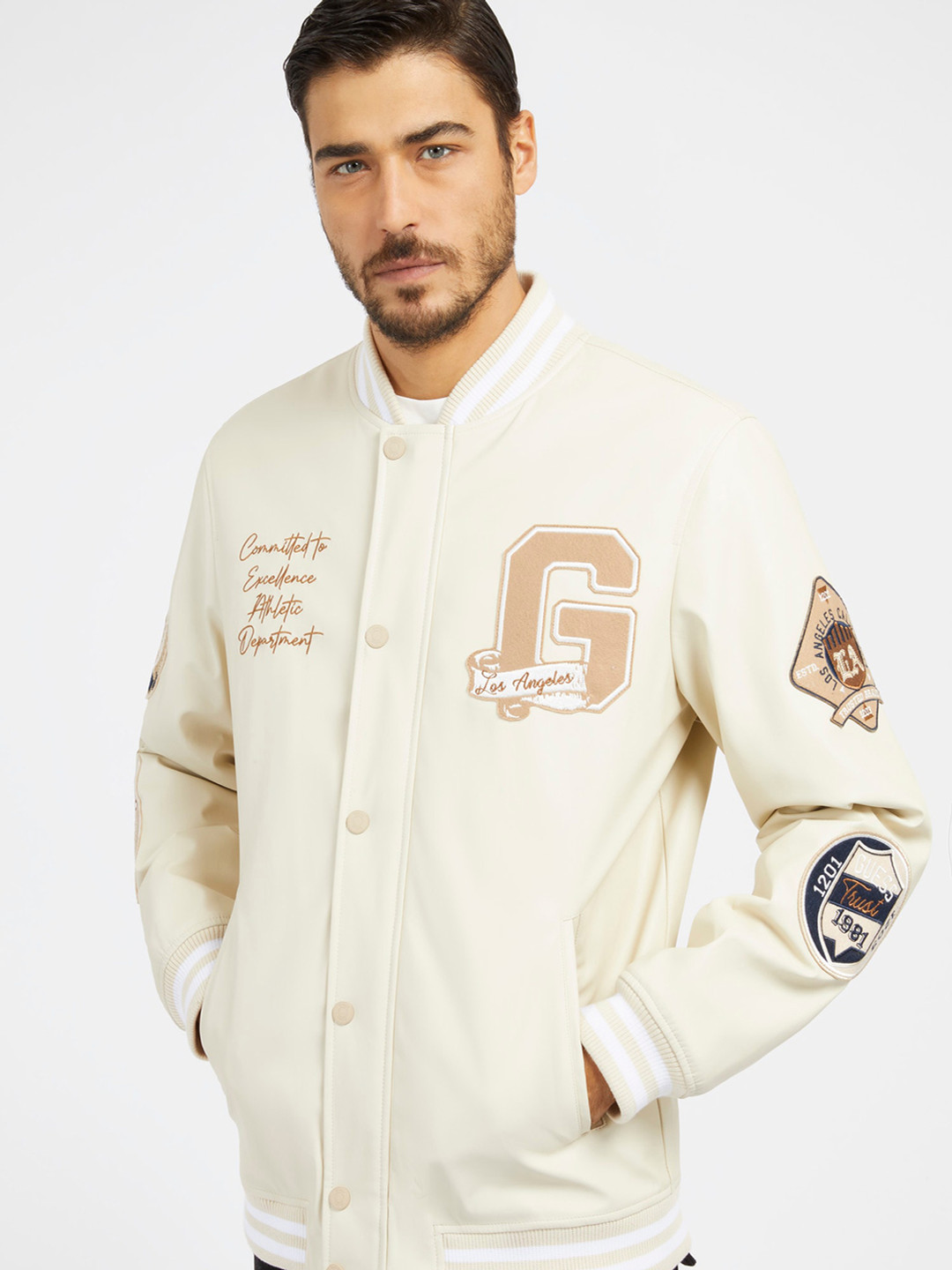 GUESS Men Bomber with Patchwork Jacket