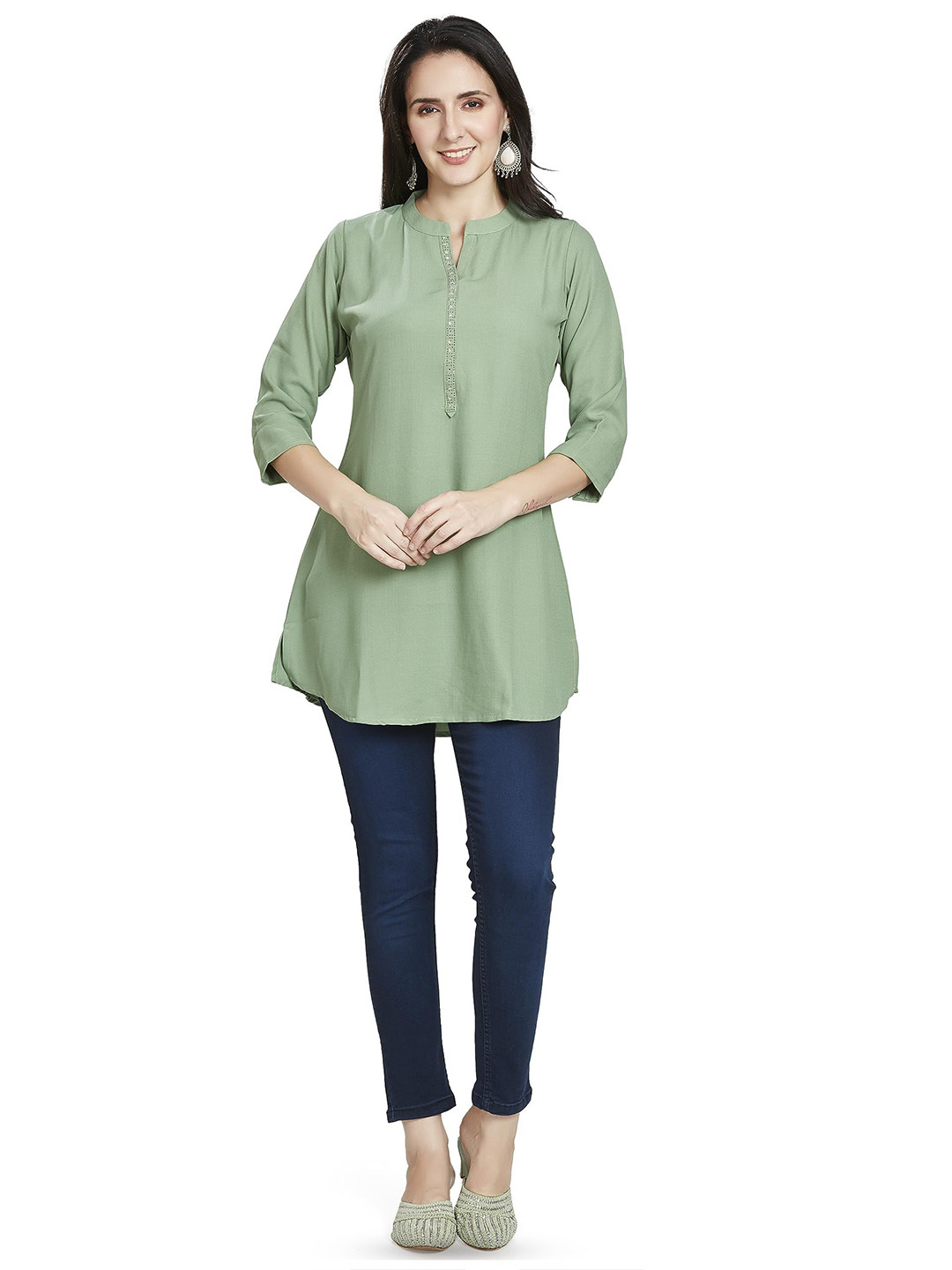 Nioni Mandarin Collar Embellished Tunic