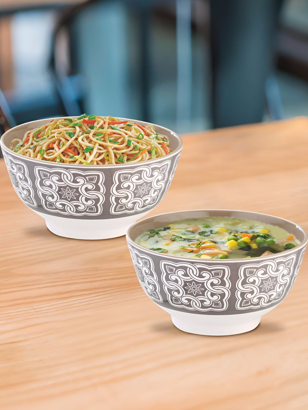 Nayasa Melamine Set of 2 Classical Grey Serving Bowl Set- 750 ML