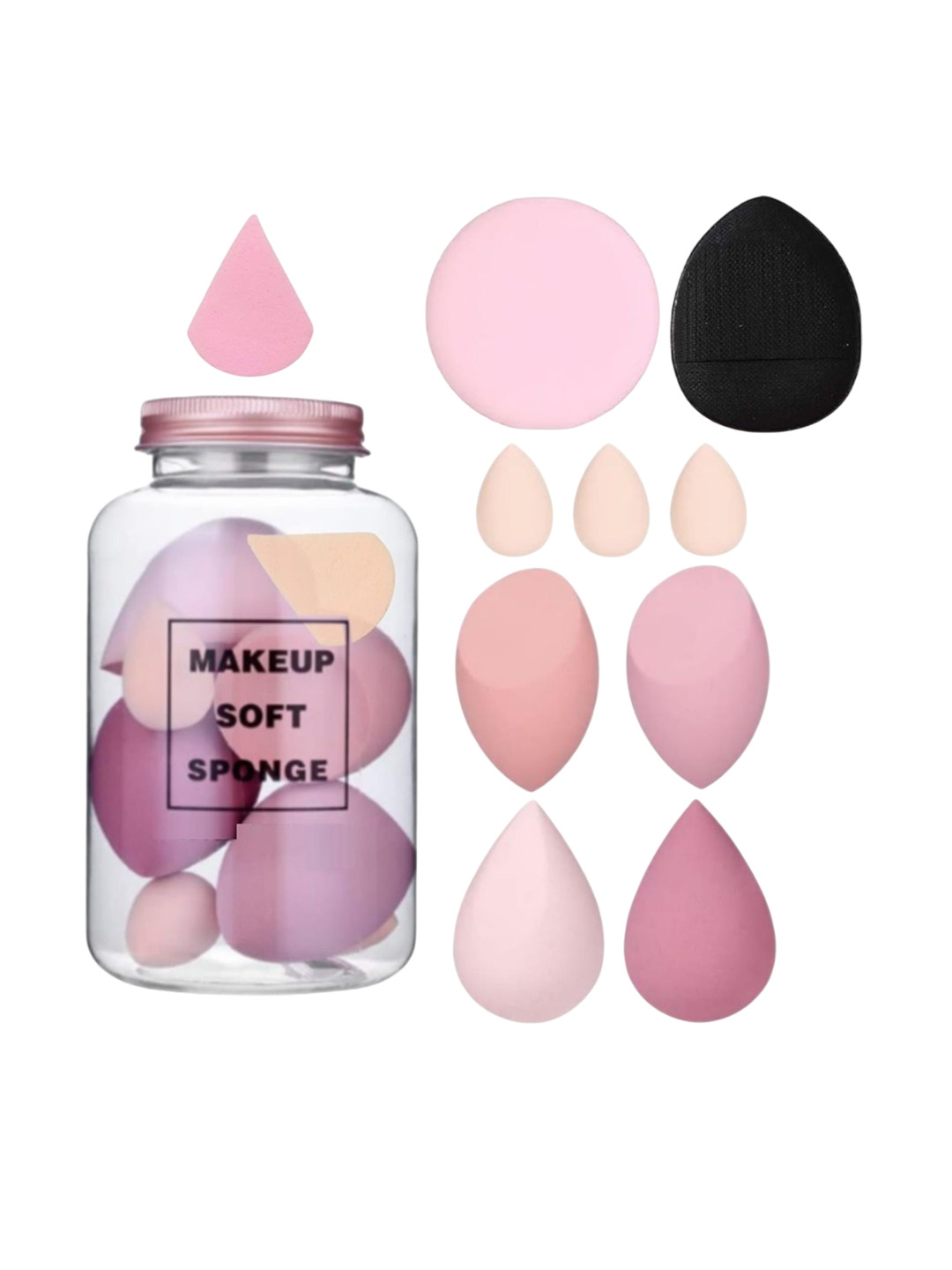 Facejewel Set Of 10 Makeup Sponges With Powder Puff, Round & Triangle Puff