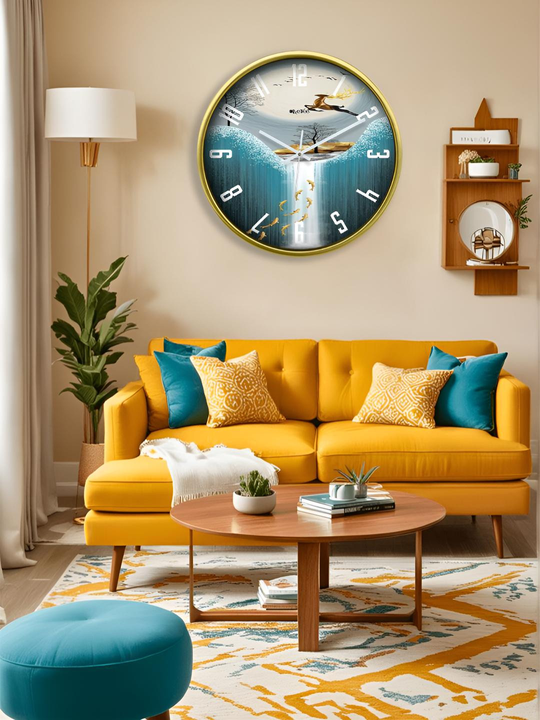 OLIVE TREE Gold Plastic Large Display Round Battery Analogue Wall Clock-30.5cm