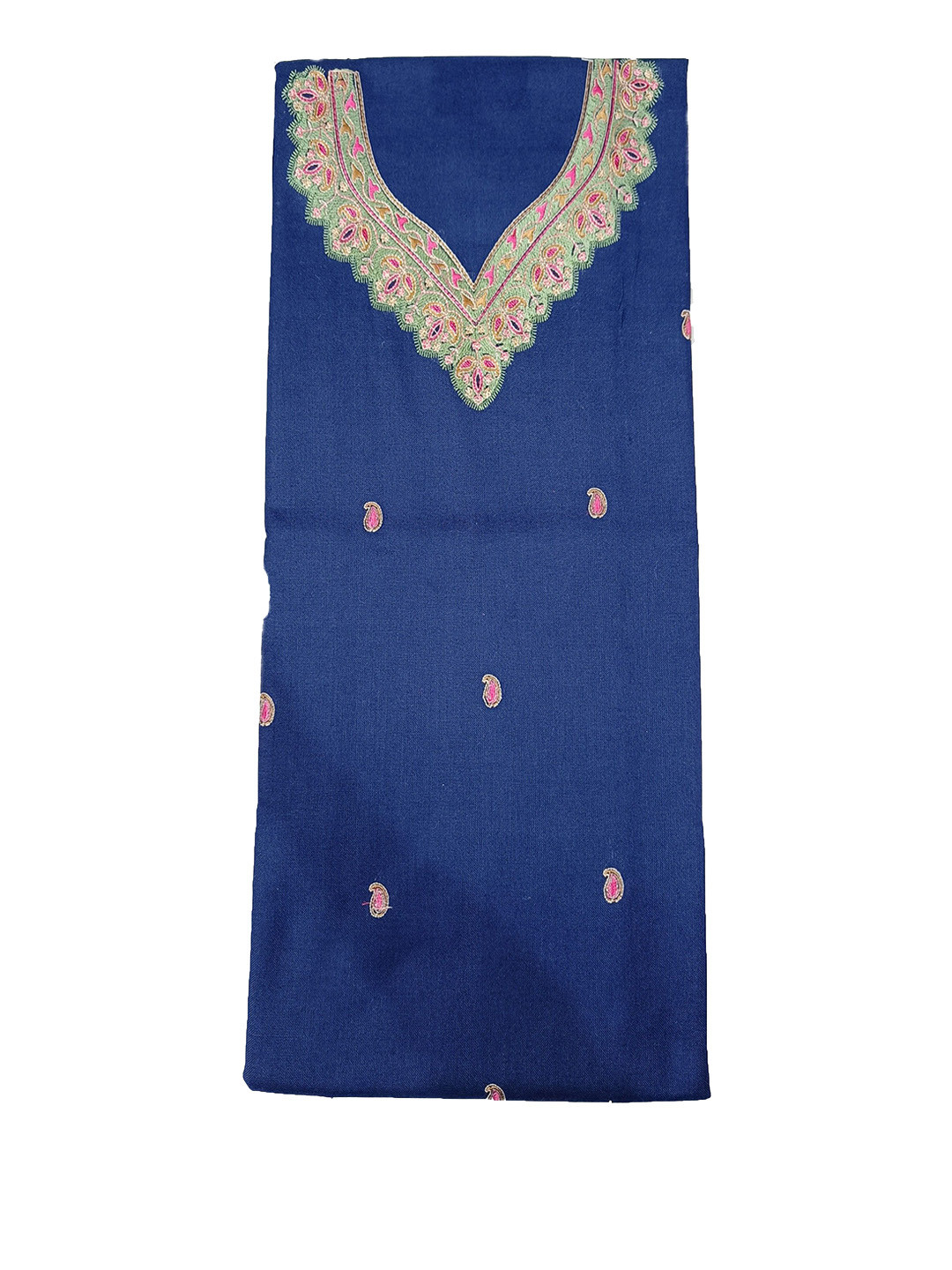 Vrinde Paisley Embroidered Thread Work Pashmina Wool Unstitched Dress Material