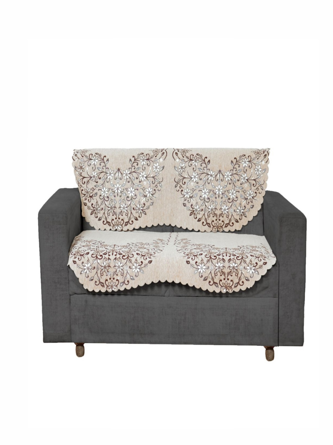 Fashion Throw Beige and Brown 2-Seater Floral Printed Jacquard Sofa Covers