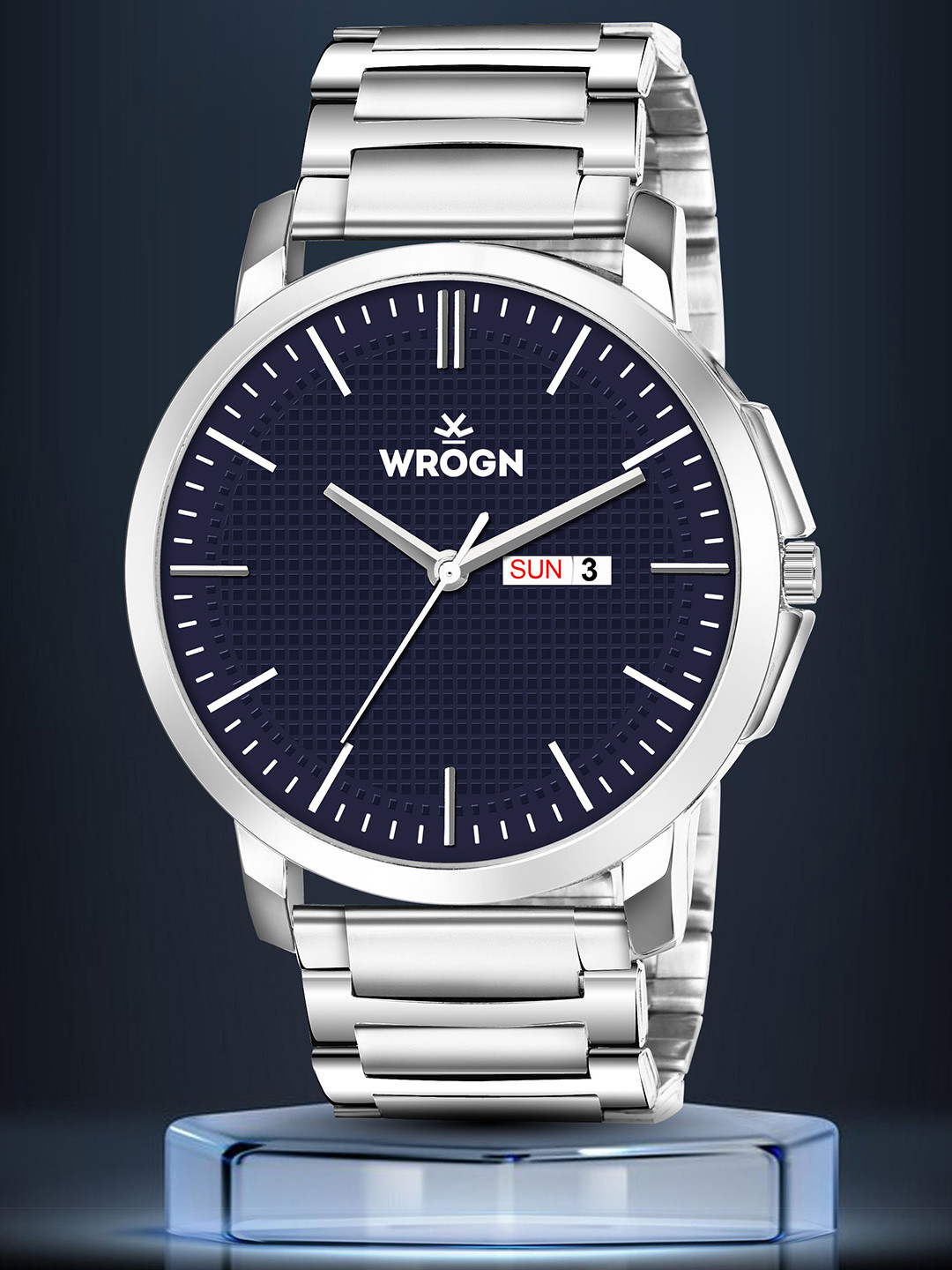 WROGN Men Brass Dial & Stainless Steel Bracelet Style Straps Analogue Watch WR-6607-Blue