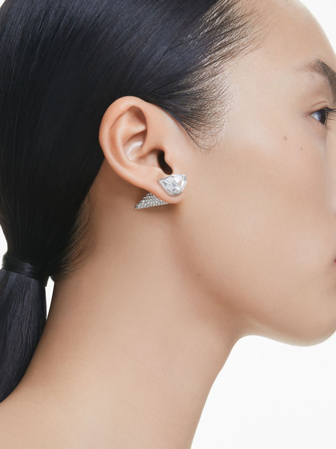 SWAROVSKI Rhodium Plated Crystal Studded Diamond Shaped Studs