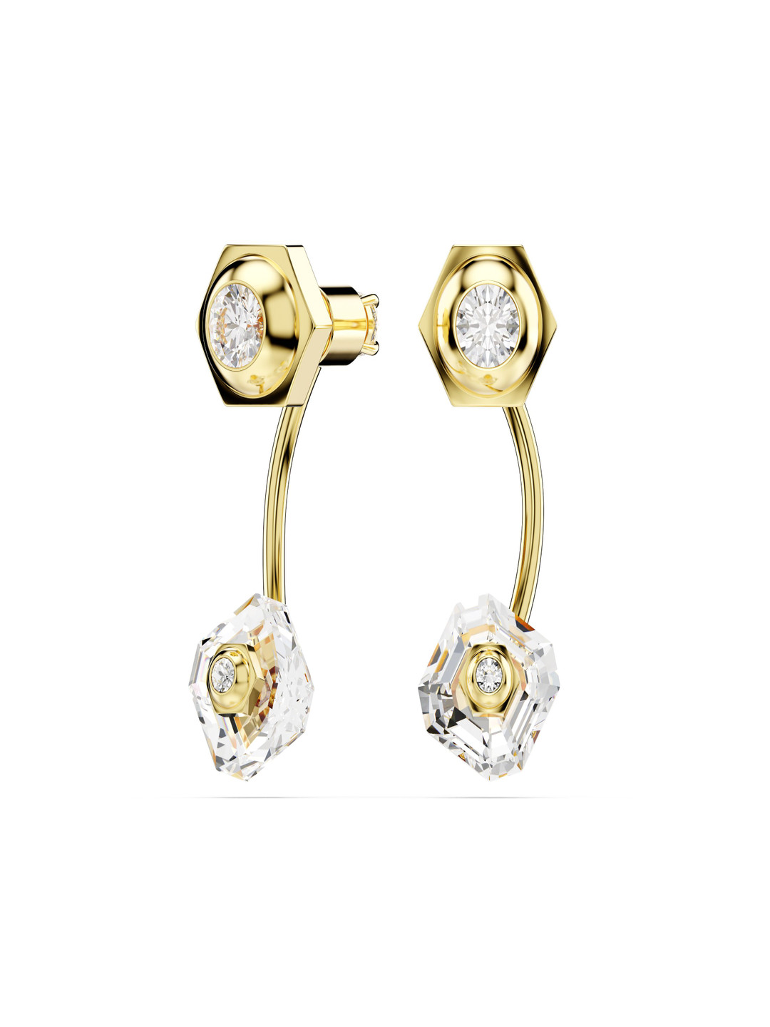 SWAROVSKI Gold-Plated Crystal Studded Contemporary Shaped Drop Earrings