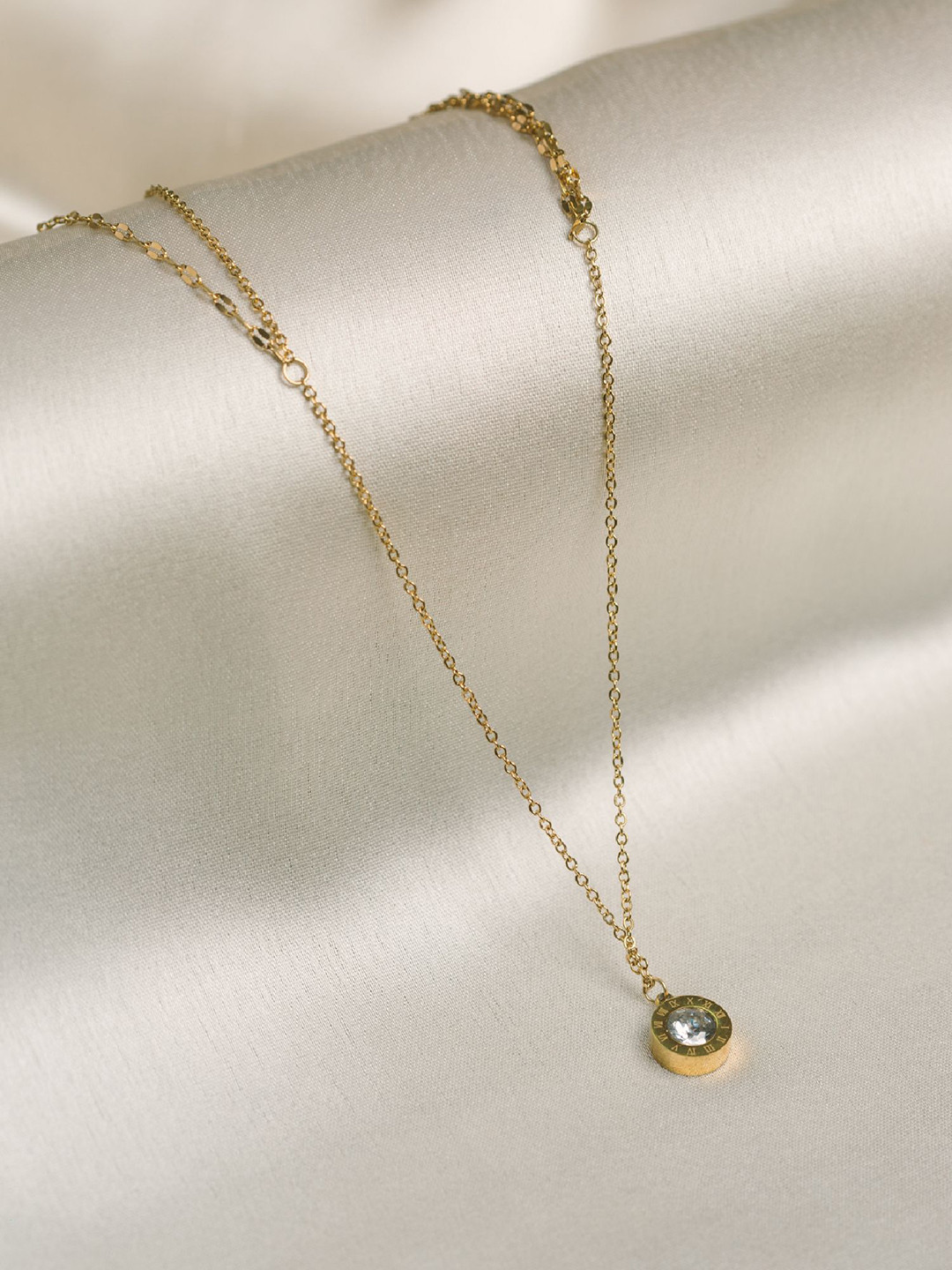 ARTKLIM Stainless Steel Artificial Stones Studded Roman Numerals Circular Shaped Necklace