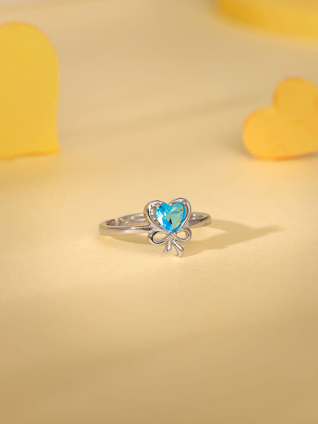 GIVA 925 Silver Rhodium-Plated Stone-Studded Bonded Hearts Adjustable Finger Ring