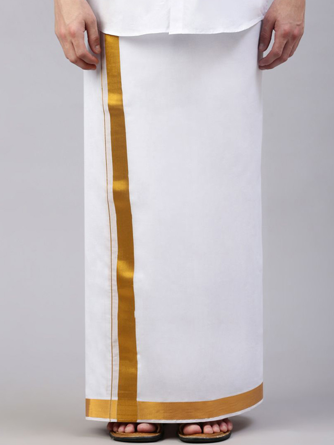 Alaya Men Solid Gold Jari Border Dhoti