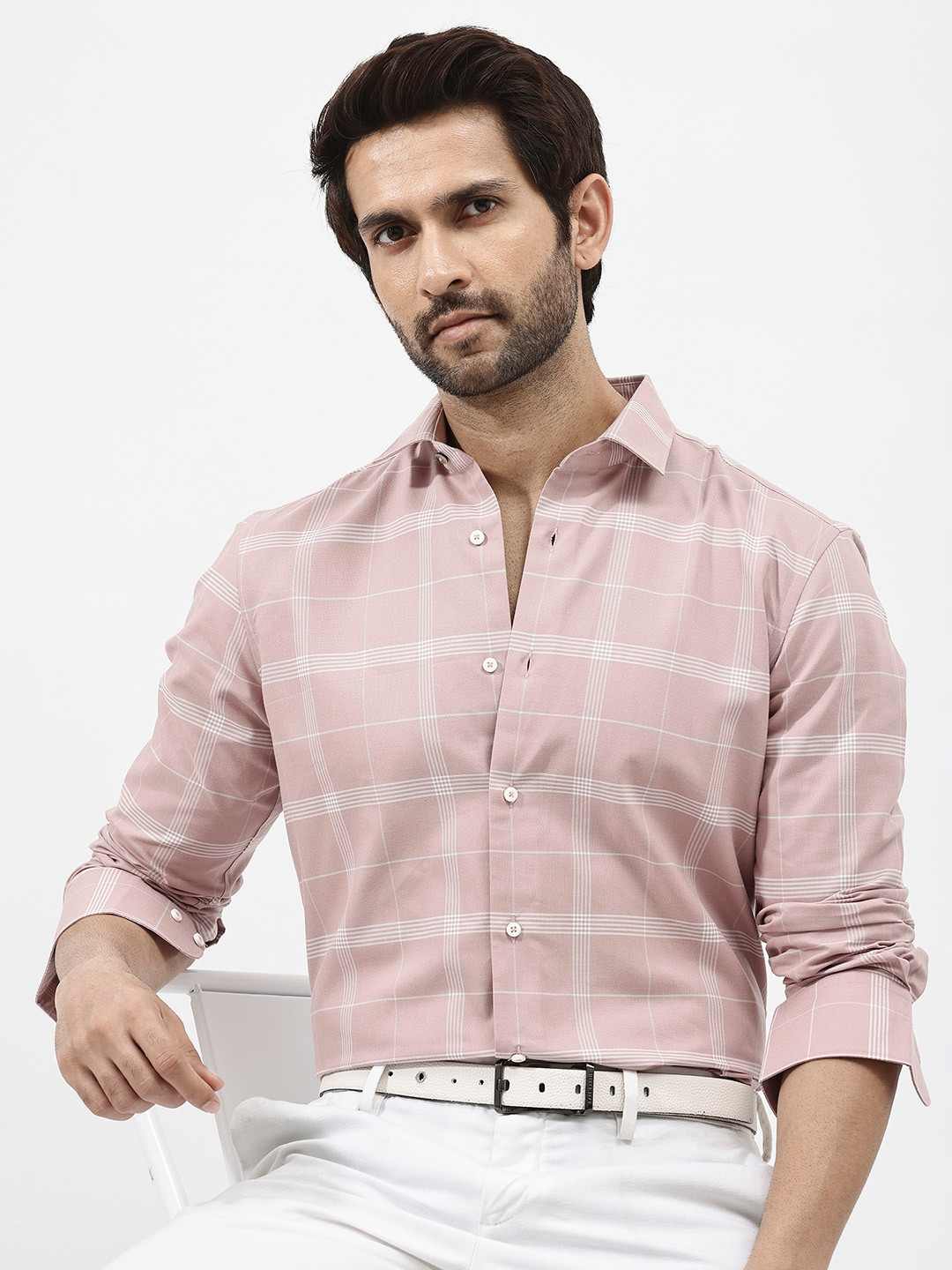 RARE RABBIT Men Windowpane Checks Opaque Checked Casual Regular Fit Shirt