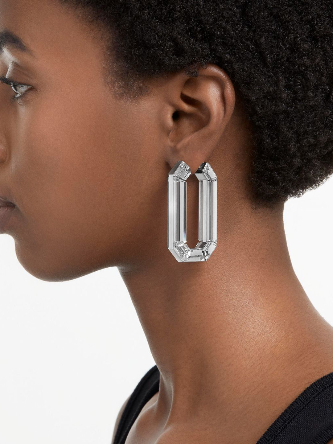 SWAROVSKI Rhodium-Plated Crystal Studded Square Shaped Hoop Earrings