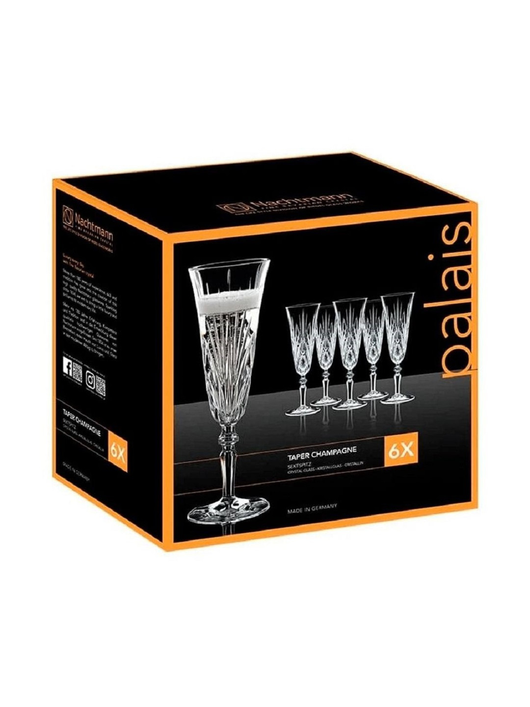 Nachtmann Palais Transparent 6 Pieces Textured Crystal Champagne Glasses