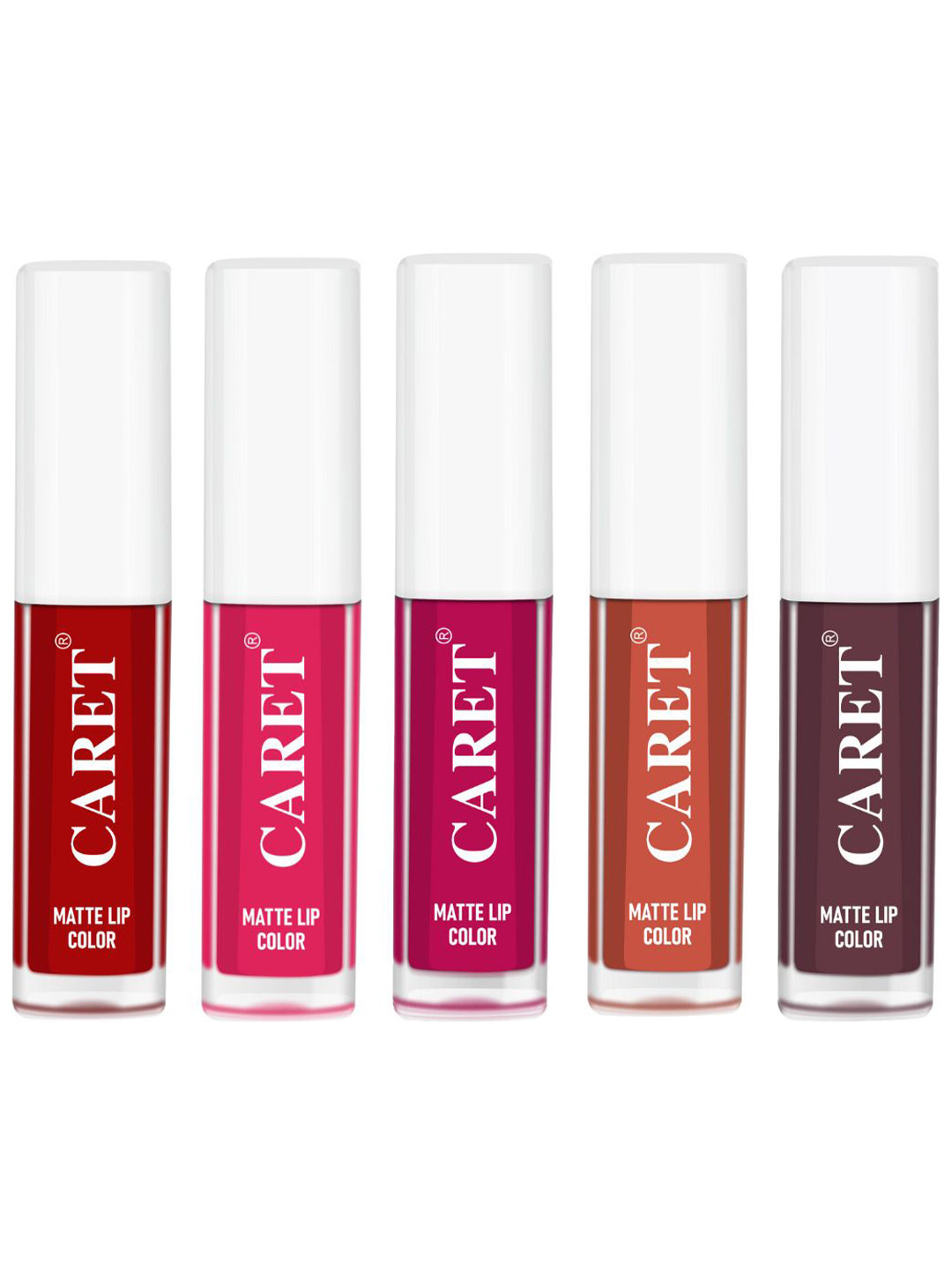 CARET ORGANIC Set Of 5 Super-Pigmented Liquid Matte Lipsticks - 10 ml - 3-4-5-6-7