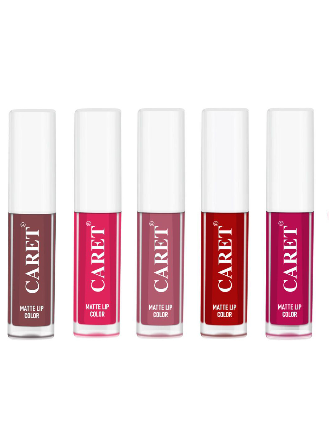 CARET ORGANIC Set Of 5 Super-Pigmented Matte Lipsticks - 2 ml Each - Shade 1-4-2-3-5