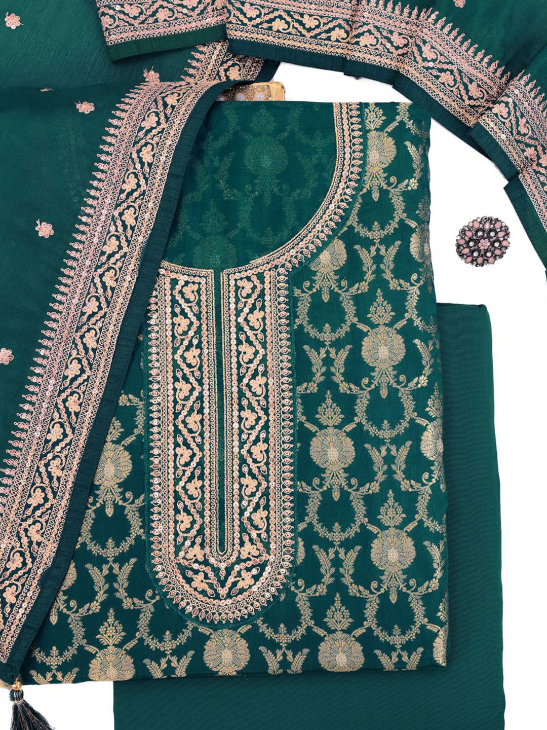 KULEESH Floral Printed Zari Semi-Stitched Dress Material