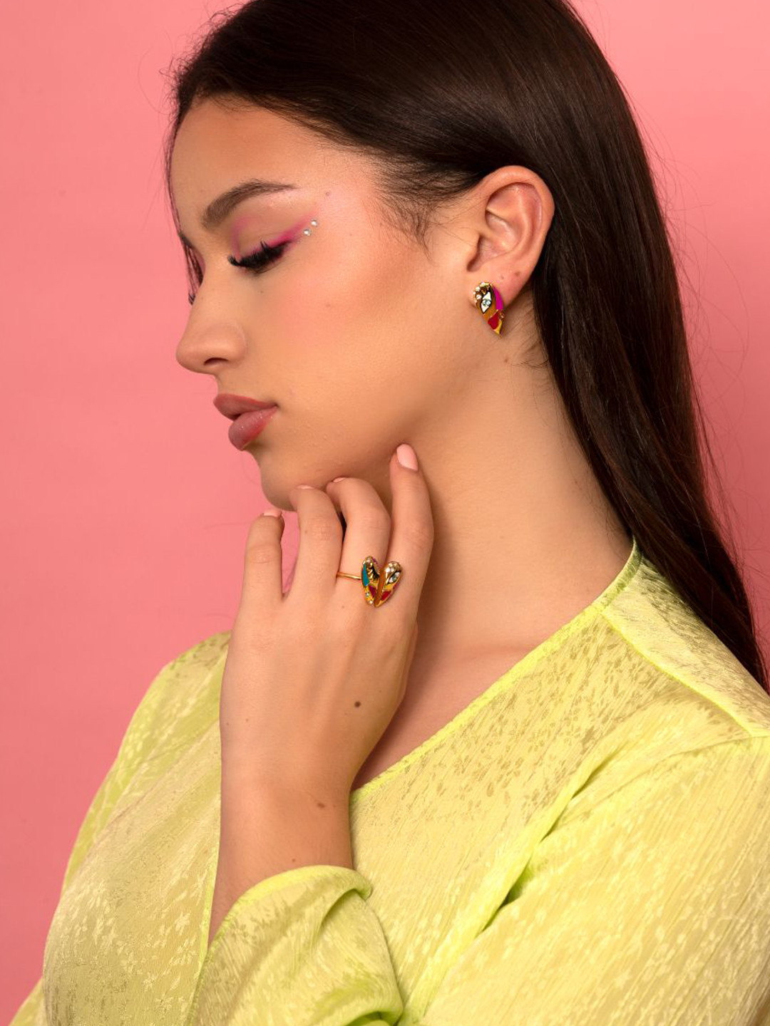 Sahi London Gold-Plated Artificial Stones Studded Broken Heart Adjustable Finger Ring