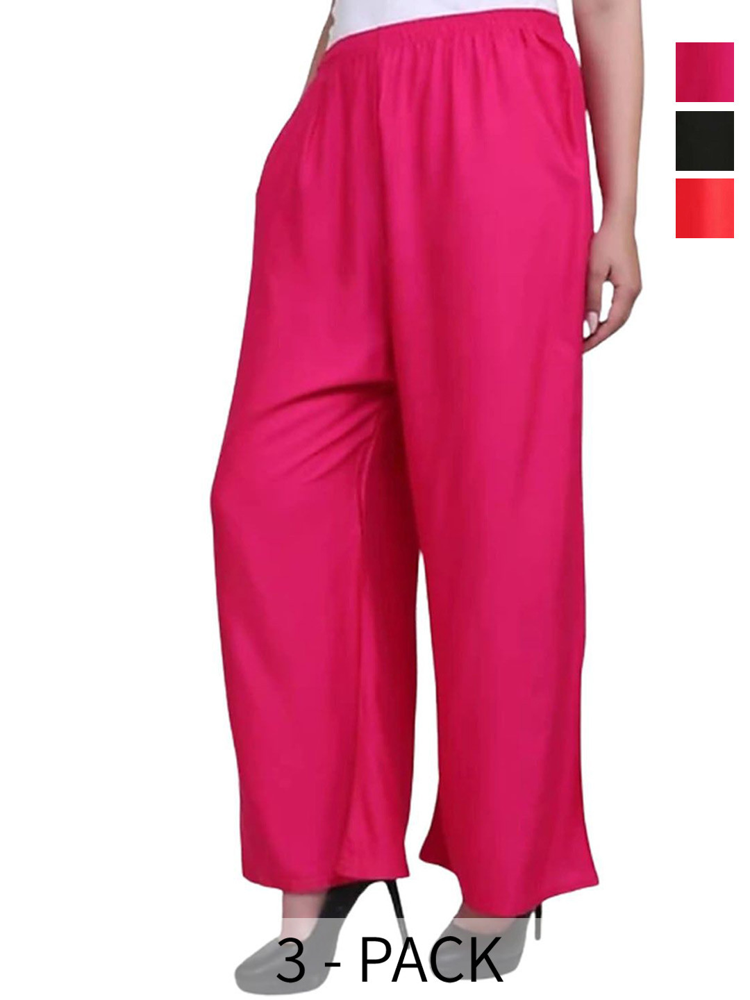FAMBEE Women Pack Of 3 Flared Knitted Palazzos
