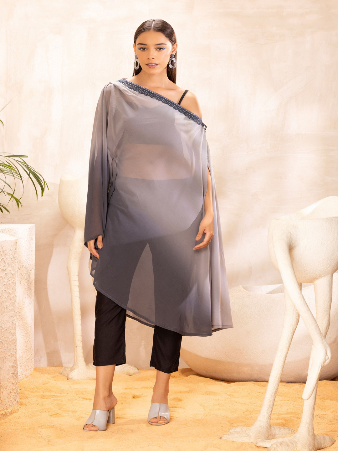 SEW Ombre Women Printed Georgette Kaftan Tunic & Trousers Co-Ord Set