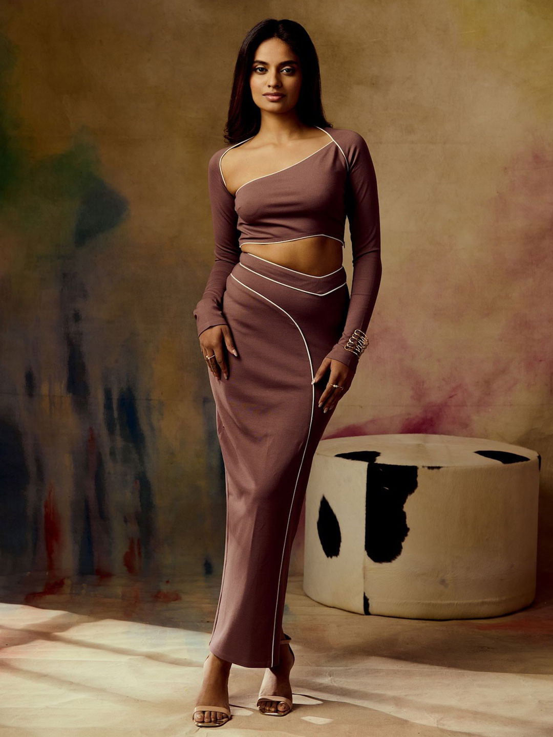 Lea Clothing Co. Women Vienne Brown Bodycon Maxi Skirt