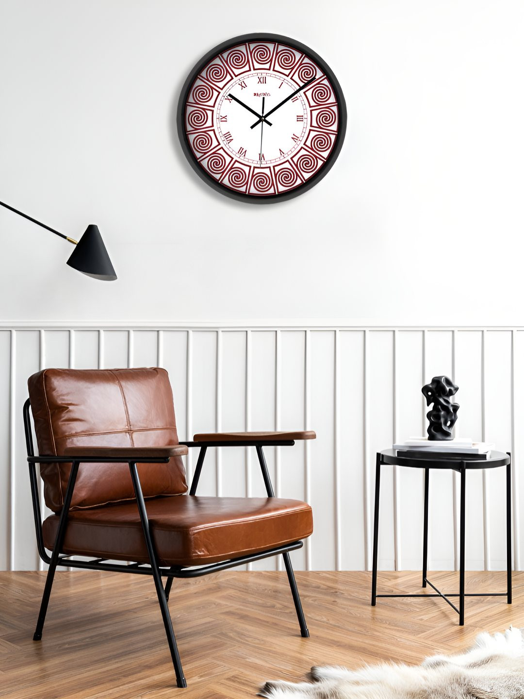 OLIVE TREE Black & Red Printed Round Shaped Contemporary Analogue Wall Clock