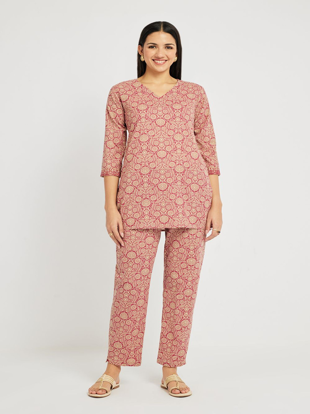 Span Floral Printed Pure Cotton Top With Trouser