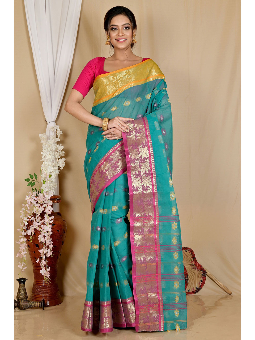 DipDiya Komtai Woven Design Zari Pure Cotton Taant Saree
