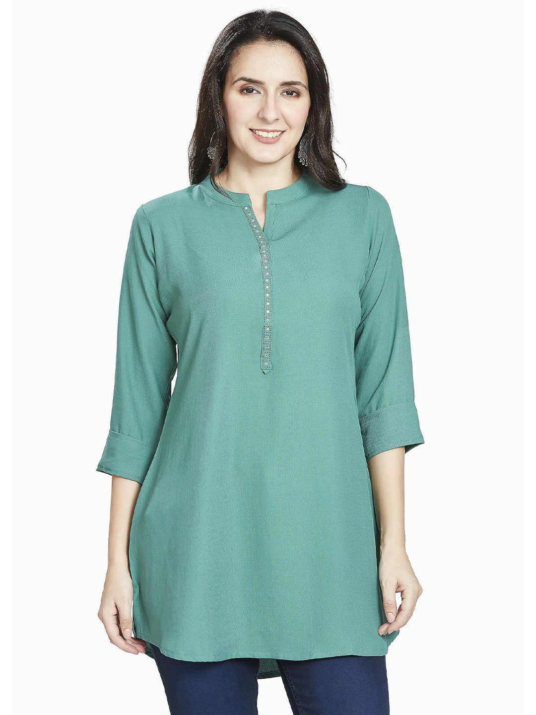 Nioni Mandarin Collar Embellished Tunic