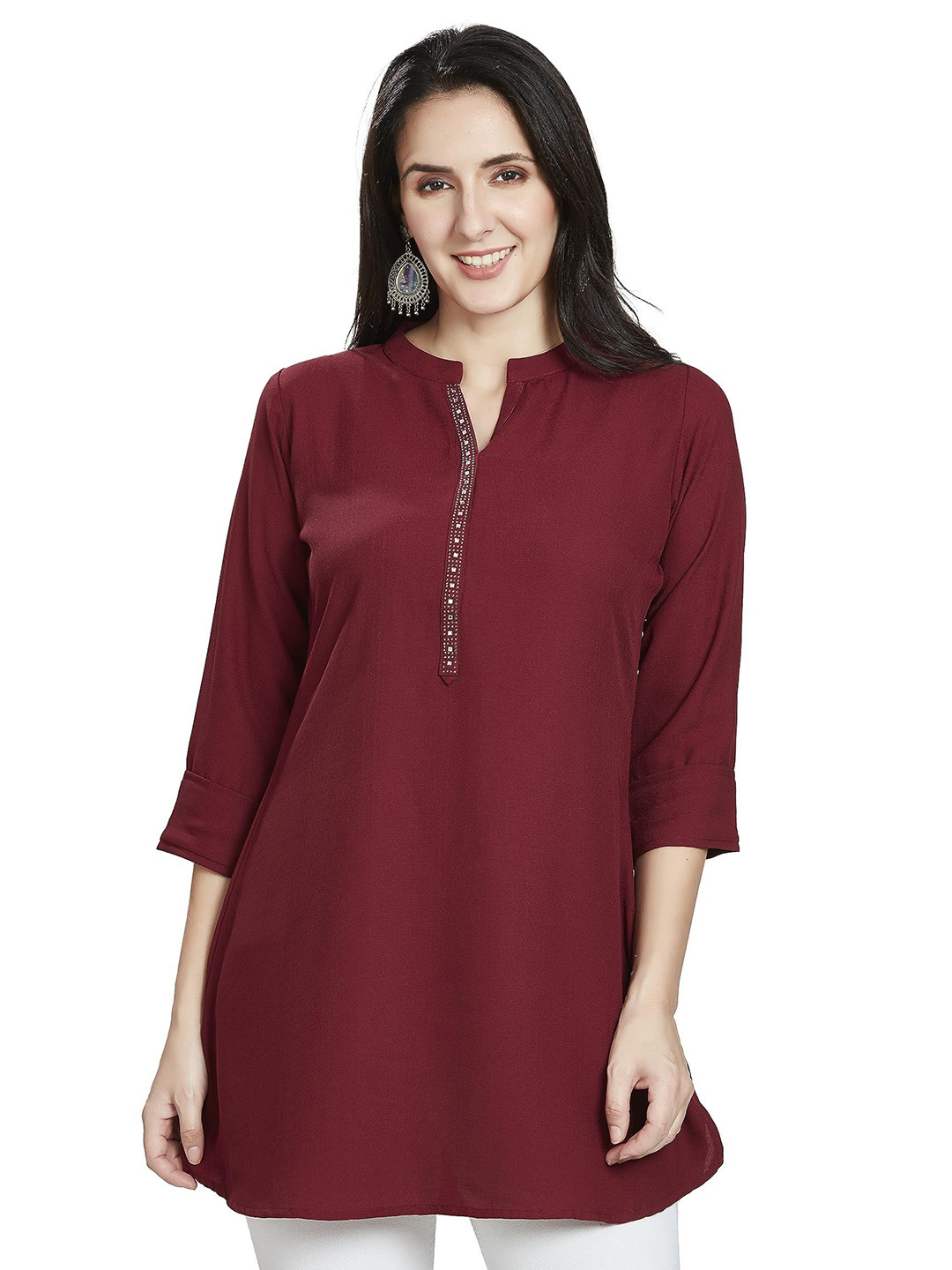 Nioni Mandarin Collar Embellished Tunic