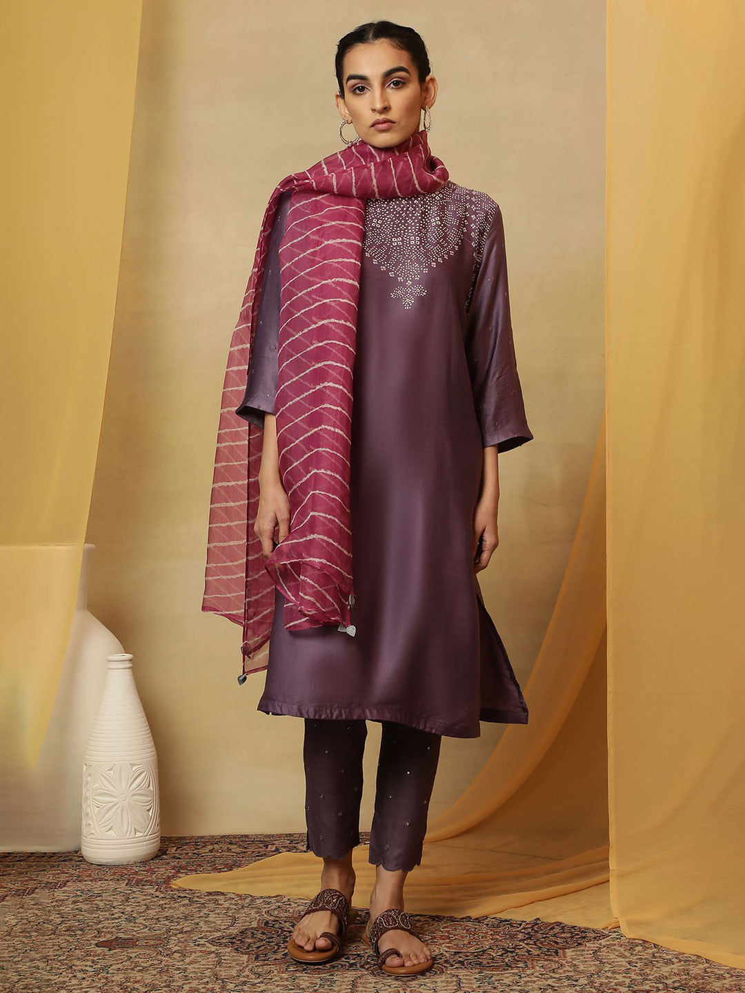 Folk Song Striped Dyed Silk Organza Dupatta