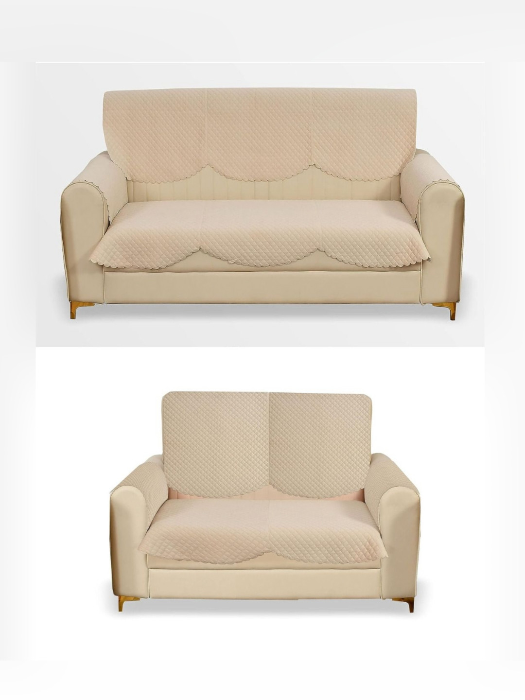 Fashion Throw Beige 5-Seater Checked Velvet Sofa Covers With Arms
