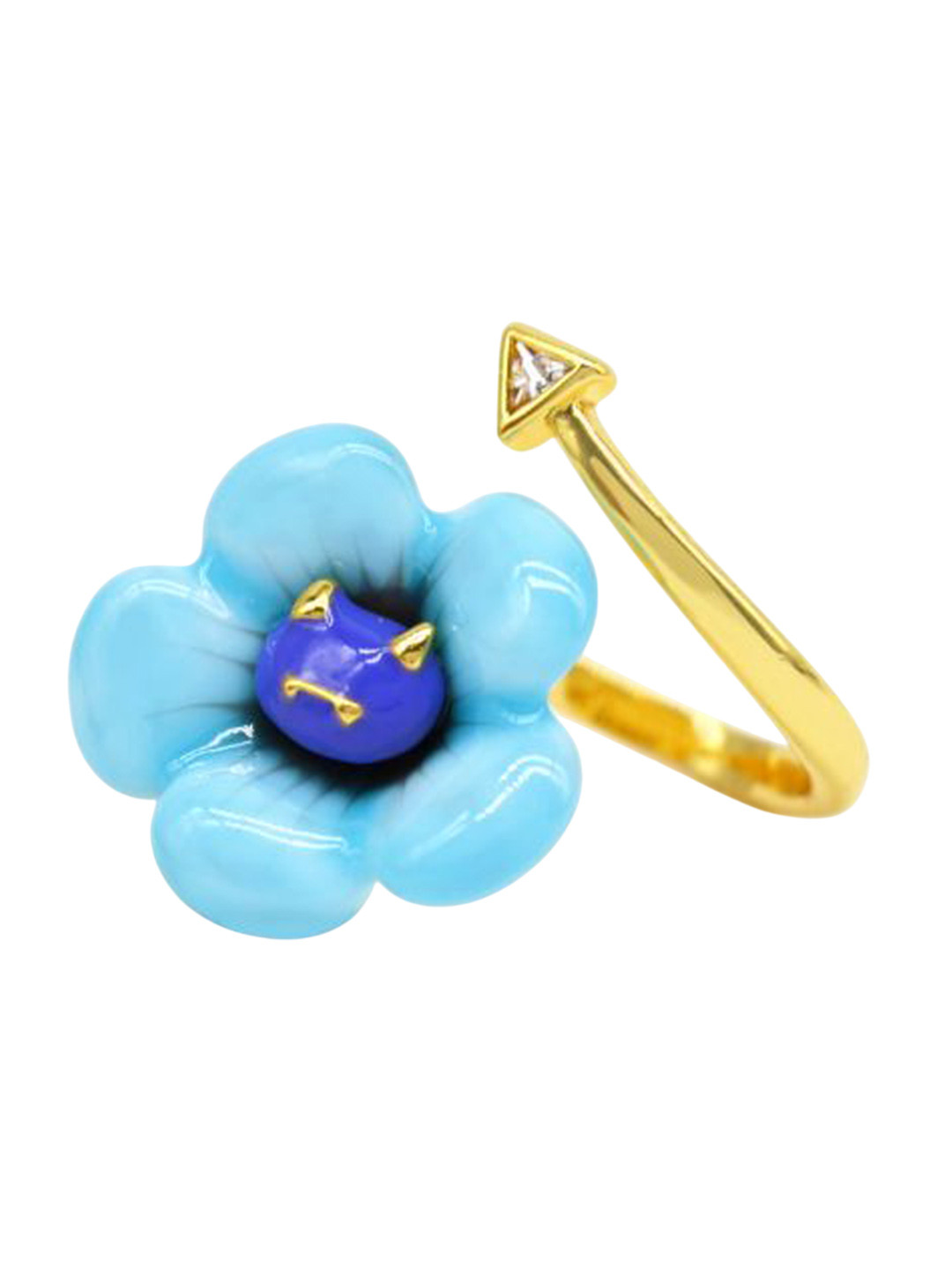 Sahi London Gold-Plated Artificial Stones Studded Flower Monster Adjustable Finger Ring