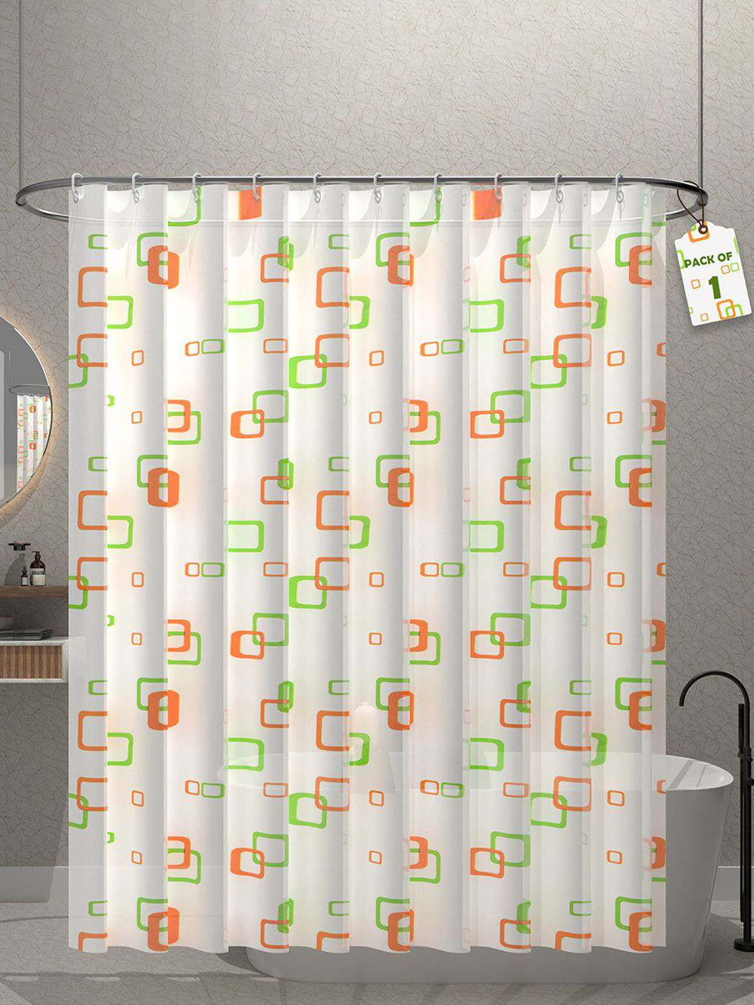 Kuber Industries White & Orange Waterproof Shower Curtain