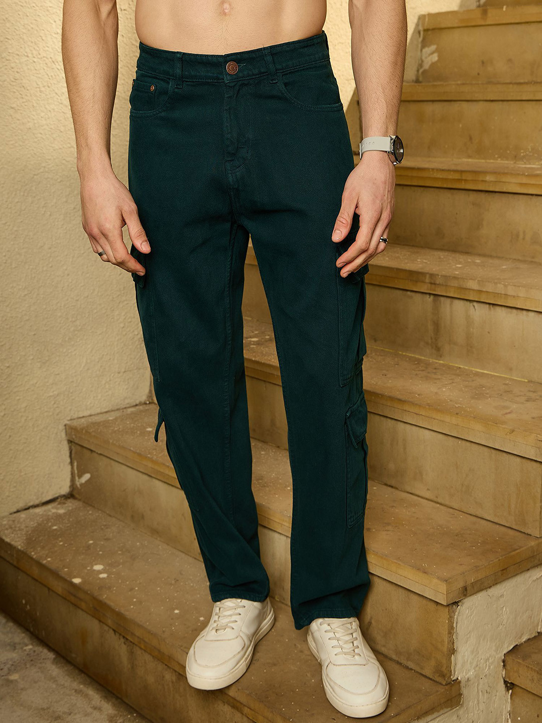 DENNISON Men Comfort Baggy Fit Korean Cotton Cargo Jeans