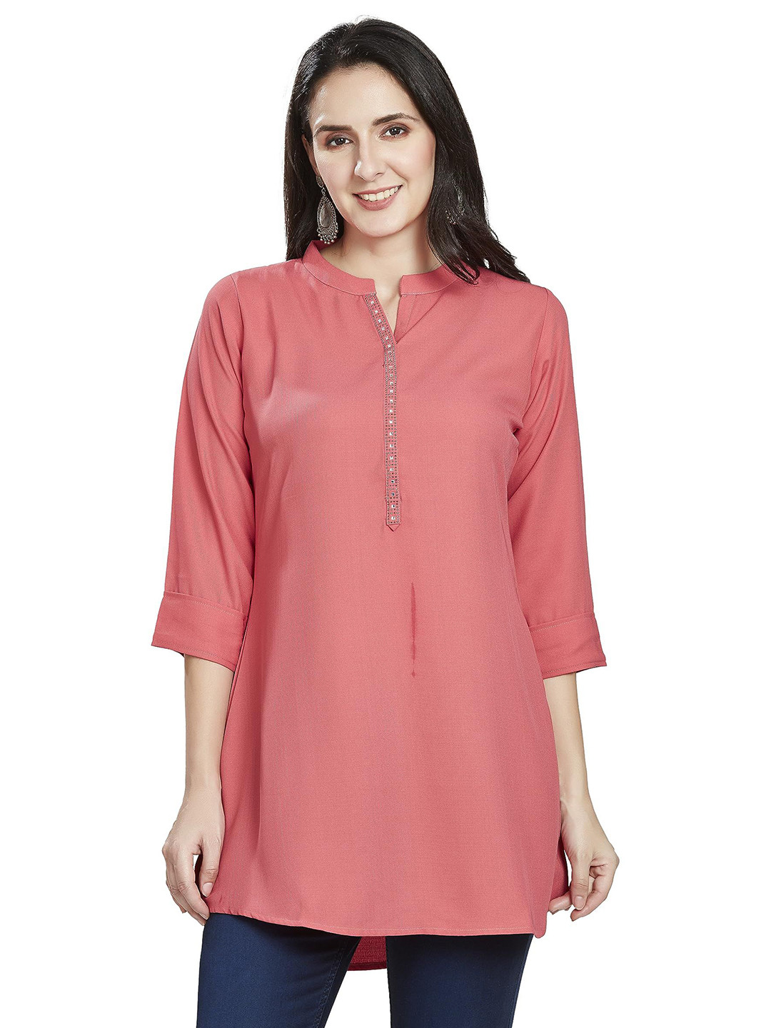 Nioni Mandarin Collar Embellished Tunic