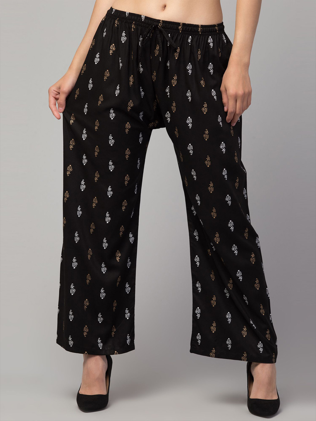 FAMBEE Women Floral Printed Flared Knitted Palazzos