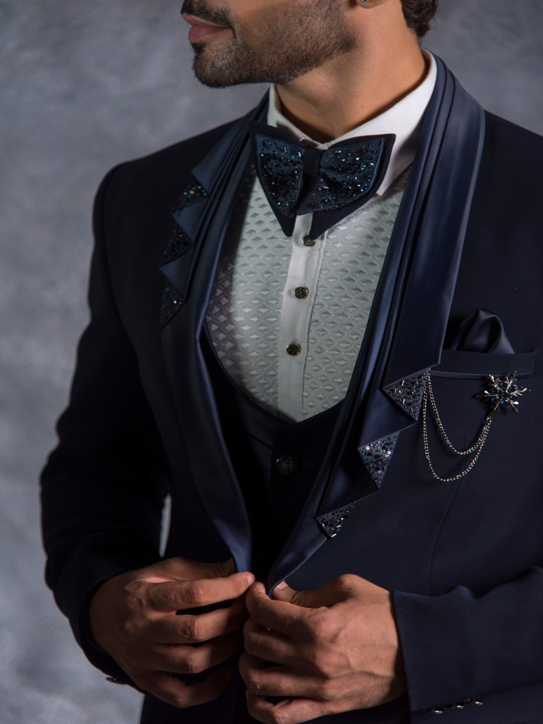 Denis Parkar Men Slim-Fit Single-Breasted Five-Piece Tuxedo Suit