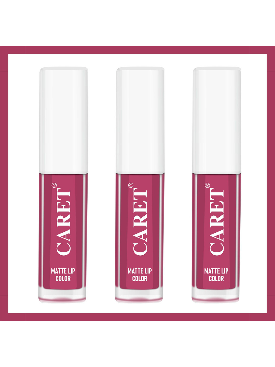 CARET ORGANIC Set Of 3 Super-Pigmented Liquid Matte Lipsticks - 6 ml- Punch Pink 8